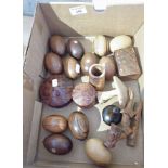 Collection of turned wood eggs and other treen items