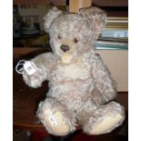 Steiff-style mohair teddy bear with long hair, open mouth and fully jointed, 14" long