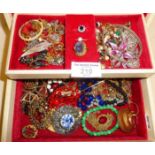 Jewellery box containing vintage costume jewellery