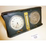 Edwardian Negretti & Zambra folding 8-day desk clock, thermometer and aneroid barometer (all