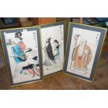 Three contemporary Japanese rice paper paintings of figures