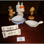 Staffordshire girl group, Quimper knife rests, Guinness advertising Wade Whimsies, etc.