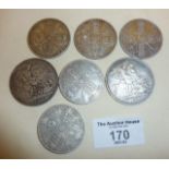 Five silver coins: Double Florins dates - 1887 x 2 (one EF), 1888, 1889 and 1890. Together with
