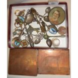 Enamelled spoons and other cutlery, photo frame, etc. Together with two copper printing plates