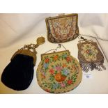 Four Victorian and Edwardian evening bags, including tapestry and beadwork examples, together with a