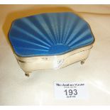 Art Deco blue guilloche enamel and Sterling silver jewellery casket or box, hallmarked for London