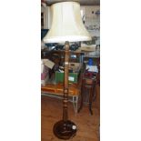 Turned wood standard lamp with shade
