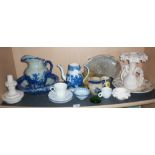 Assorted china, inc. blue and white jug and basin, Chinese saucer, Quimper type plate and others,