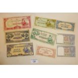 Nine banknotes for various Rupees and Cents from the Japanese Occupation of Burma
