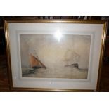 19th c. watercolour of two sailing vessels by William John LEATHAM, 17" x 20" image size, 27" x