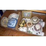 Two boxes of assorted china, inc. Pug dog and lustre jug, etc.