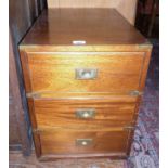 Brassbound mahogany chest of three drawers with brass inset handles and carrying handles, 16" wide x