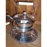 Late Victorian silver plated kettle on stand and a similar salver