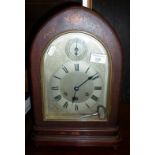 Edwardian inlaid mahogany arch-topped bracket-type mantle clock with chining 8-day German movement