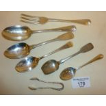 Assorted hallmarked Sterling Silver spoons and sugar tongs, approx total weight 154gms