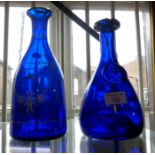 Bristol blue glass carafe ptd decoration and a Fat viking carafe by Ole Winther for Holmegaard,a/f