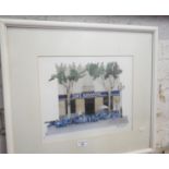 A colour screenprint by John Barlow, (Artist Proof) of the Cafe Espanyol in Majorca, signed in