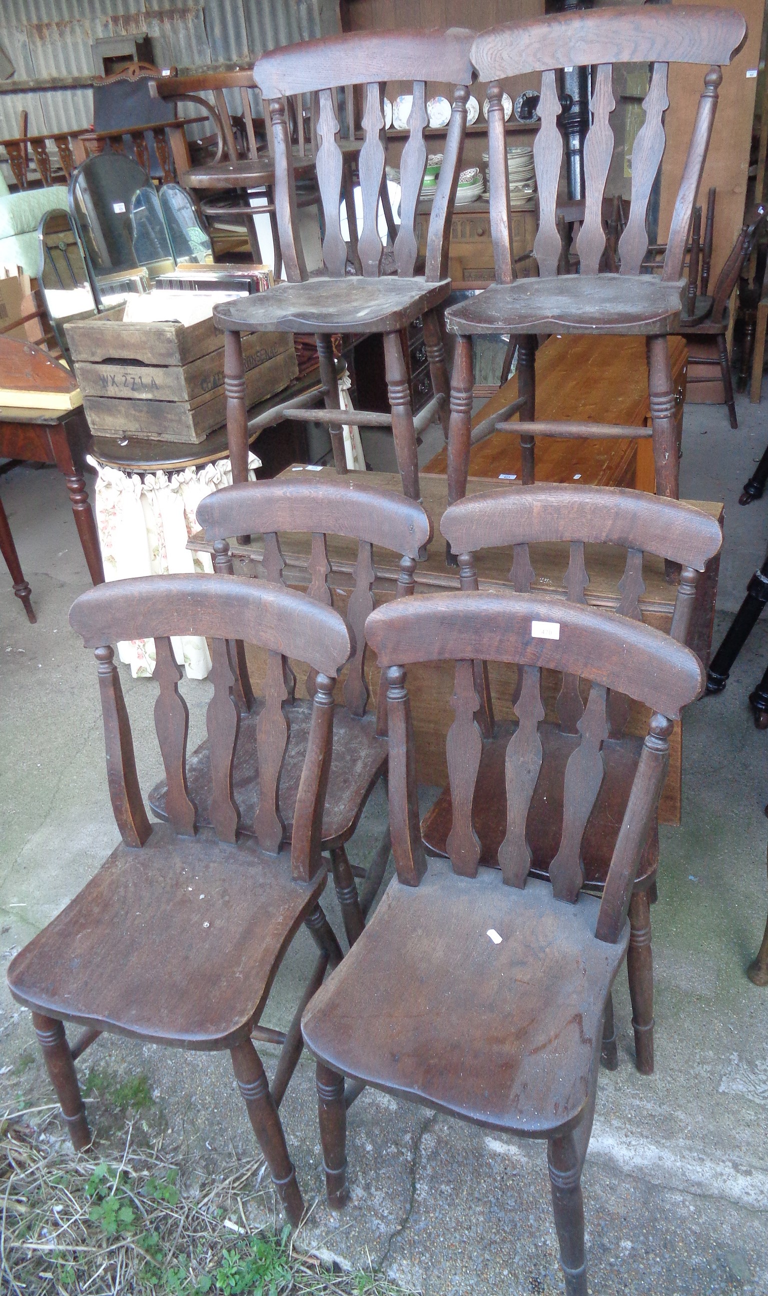 Set of six Victorian splat back kitchen chairs