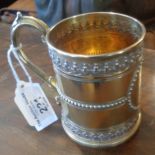 Arts & Crafts or Aesthetic Movement silver gilt mug or tankard with inscription, Hallmarked for