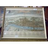 18th c. hand coloured engraved birds-eye "view of London in about the year 1560", printed by