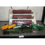 Hornby Dublo locomotive "Cardiff Castle", three carriages and rolling stock