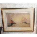 19th c. watercolour of two sailing vessels by William John LEATHAM, 17" x 20" image size, 27" x