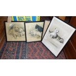 Two Cecil Aldin prints of dogs, and three etchings and a Dawson print of dogs