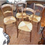 Set of four rush seated kitchen chairs
