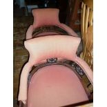 Two upholstered tub mahogany framed armchairs