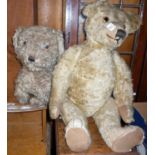 Large Victorian mohair long snout, humpback jointed teddy bear, with big glass eyes, 27" long, and a