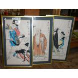 Three contemporary Japanese rice paper paintings of figures