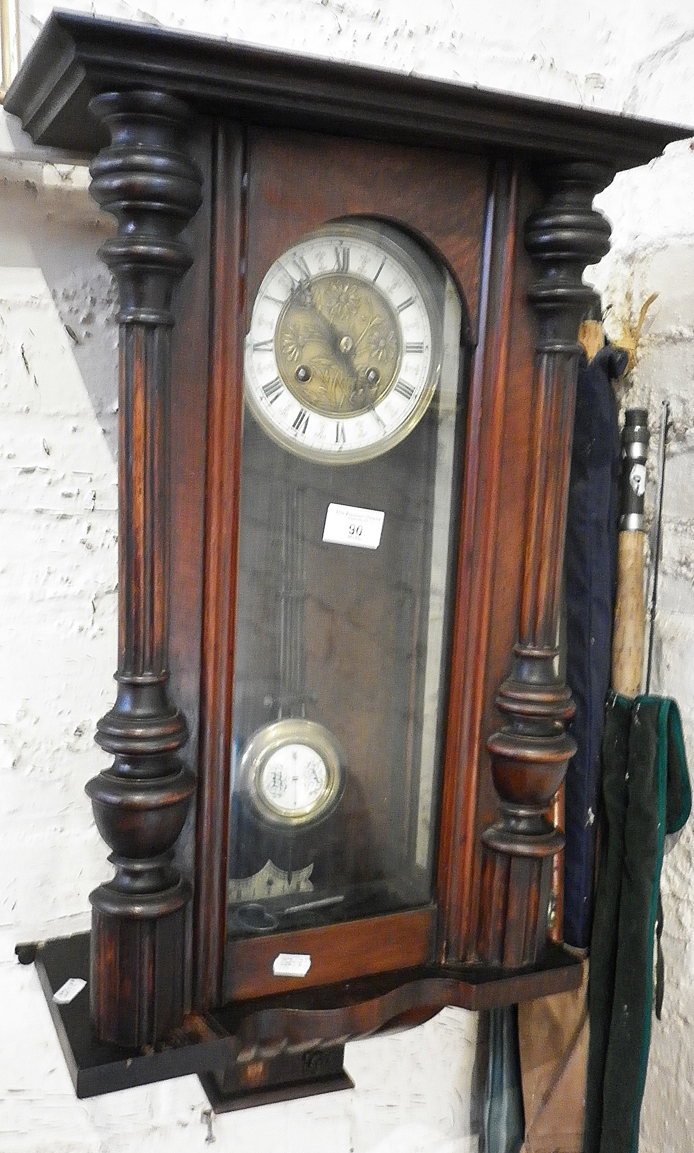 Victorian German mahogany cased wall clock striking on a gong