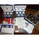 Franklin Mint and Morgan Mint cased USA coin sets, Royal Mint 1991 UK proof coin collection in case,