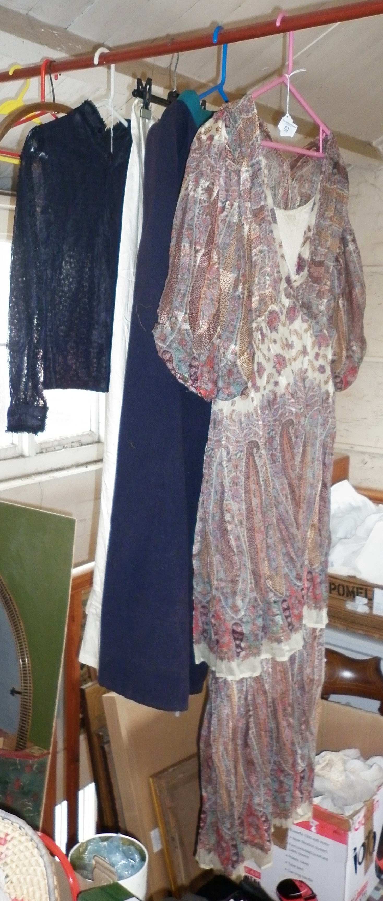 Vintage clothing - silk dress made from an old shawl, a cape etc. and assorted lacework