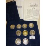 Part set of nine silver proof coins from The Westminster Kings & Queens collection, in case with