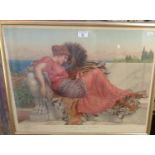 Framed Pears' colour print of 'Il Dolce Far Niente' (sweet idleness), 21" x 25"