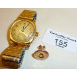 9ct gold cased wrist watch with rolled gold strap and a 9ct gold stud