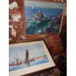 A Vernon Ward colour print of coastal scene, and a colour print of Whitstable sailing barges by