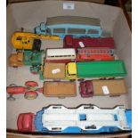 Collection of Dinky Toys commercial vehicles including Dinky Leyland Octopus truck, a Foden lorry