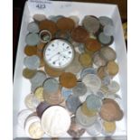 Old coins, some silver and a pocket watch