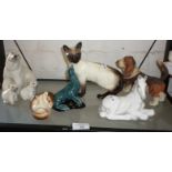 Beswick china Siamese cat, a Branksome china polar bear with cubs, a USSR china horse and two
