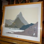 A silkscreen landscape titled 'Mitre Peak' by Jamie Blake dated '85