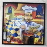 Colour print of a chef smiling and stirring by Rafuse