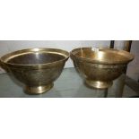 Pair large Chinese incised brass bowls