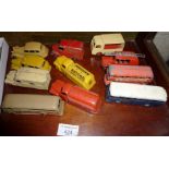 Dinky Toys, trucks, buses, coaches, some advertising:- BOAC, National Benzole, Dunlop Tyres, etc.