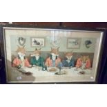 Edwardian colour print by Harry B Neilson of foxes in hunting outfits titled "Mr Fox's Hunt