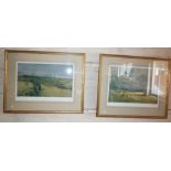 Pair Lionel Edwards colour prints of hunting scenes, one signed in pencil lower left, 22" x 28" each