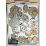 Sterling silver coins and a thimble, approx. 149g