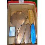 Four piece Sterling silver vanity brush with mirror set, together with another two guilloche