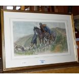 Watercolour by Anton Lock (1893-1970) of horses and chinamen, 12" x 18" inc. frame